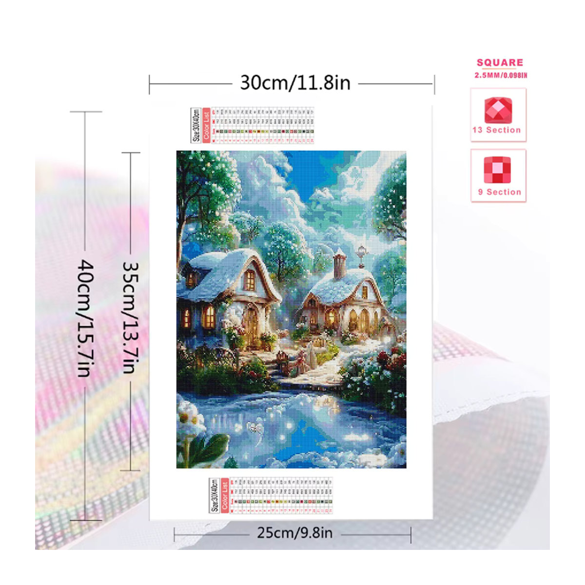 Momoart Diamantmalerei Winterlandschaft mit Landhaus als mehrfarbiges Mosaik-Bild zur Wandgestaltung - Bild 2