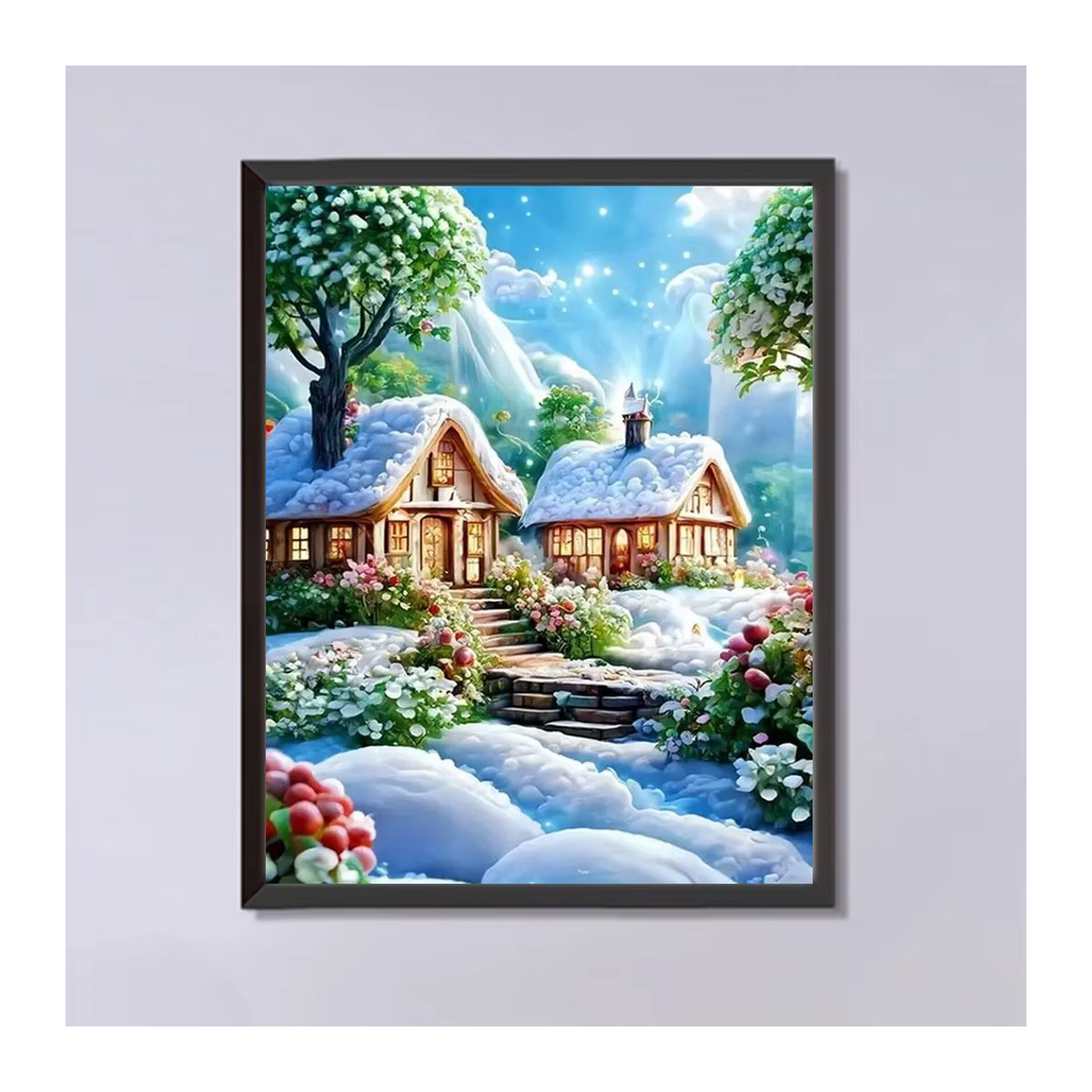Momoart Diamantmalerei Winterlandschaft mit Landhaus als mehrfarbiges Mosaik-Bild zur Wandgestaltung - Bild 3