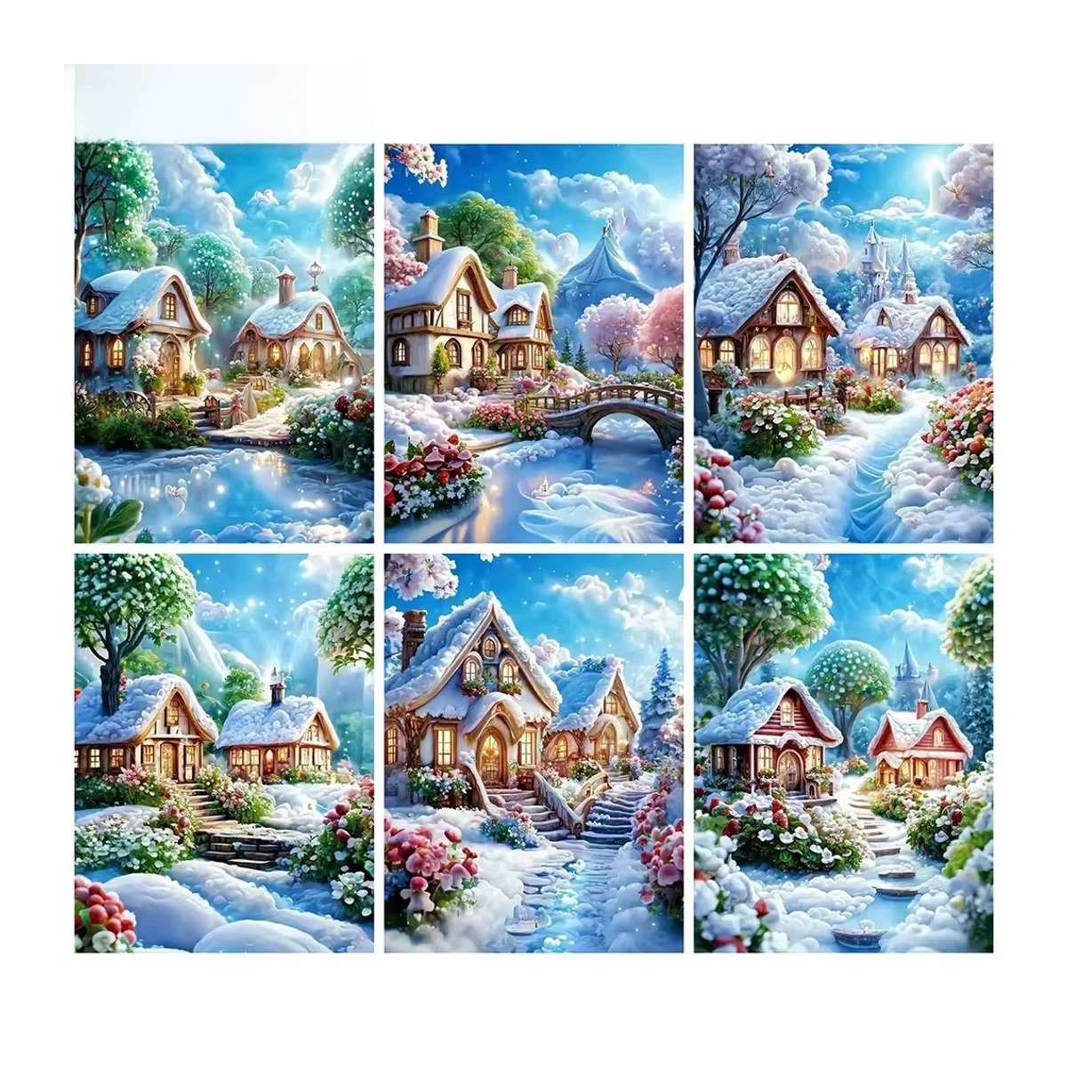 Momoart Diamantmalerei Winterlandschaft mit Landhaus als mehrfarbiges Mosaik-Bild zur Wandgestaltung - Bild 4