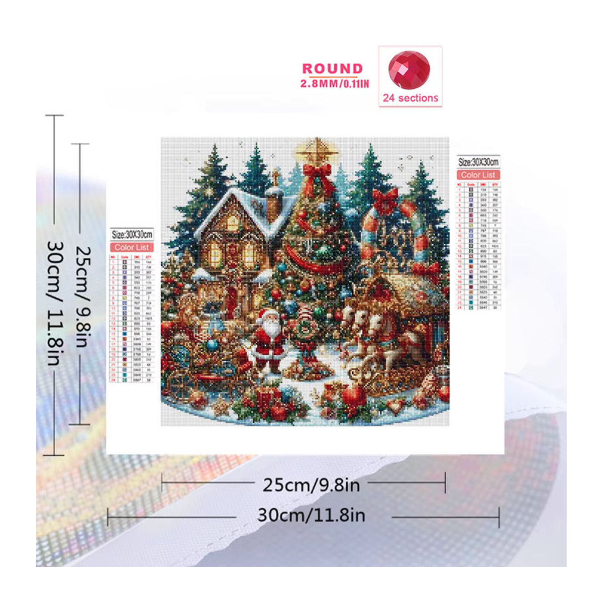 Momoart Diamantmosaik DIY Set Santa Claus Weihnachten Landschaft als runde Vollplatz Malerei in Mehrfarbig - Bild 2