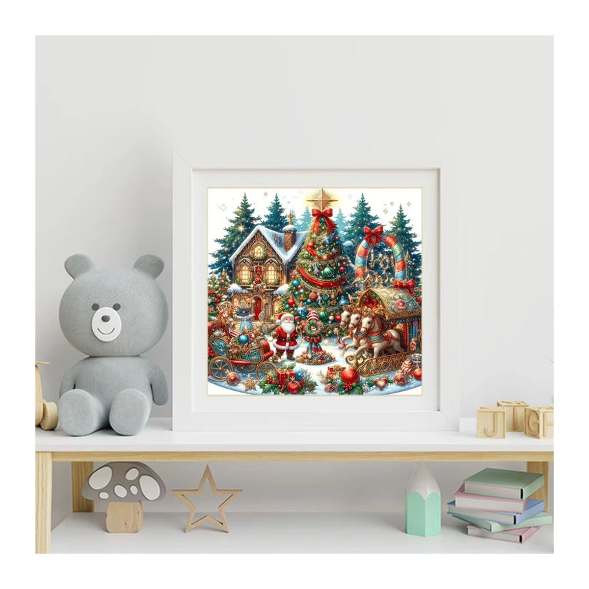Momoart Diamantmosaik DIY Set Santa Claus Weihnachten Landschaft als runde Vollplatz Malerei in Mehrfarbig - Bild 3