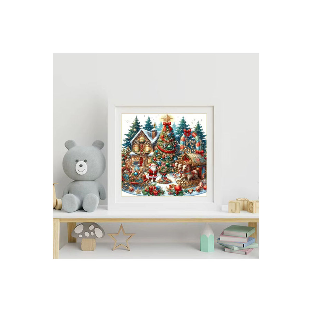 Momoart Diamantmosaik DIY Set Santa Claus Weihnachten Landschaft als runde Vollplatz Malerei in Mehrfarbig - Bild 4
