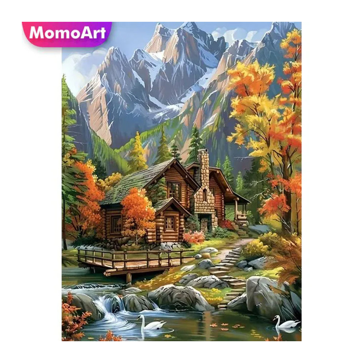 Momoart Diamantmosaik Landschaftsbild Landhaus Herbst als Acryl-Bastelset mit Strass-Gemälde in Mehrfarbig - Bild 1