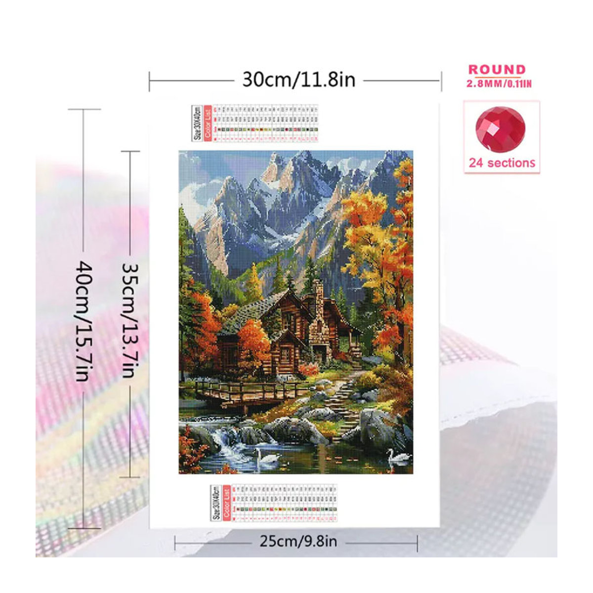Momoart Diamantmosaik Landschaftsbild Landhaus Herbst als Acryl-Bastelset mit Strass-Gemälde in Mehrfarbig - Bild 2