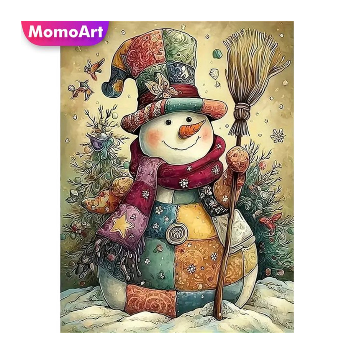Momoart Diamantmosaik Schneemann Winter DIY Landschaft Stickerei in Mehrfarbig, Rund - Bild 1