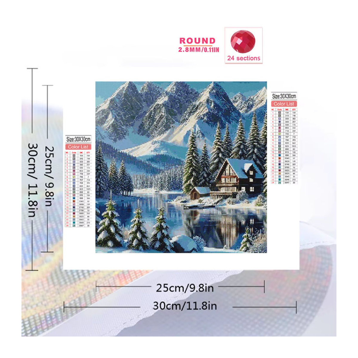 Momoart Diamantstickerei DIY Mosaik Set Landschaft mit Haus Berg und Fluss in Mehrfarbig für Erwachsene und Anfänger - Bild 2