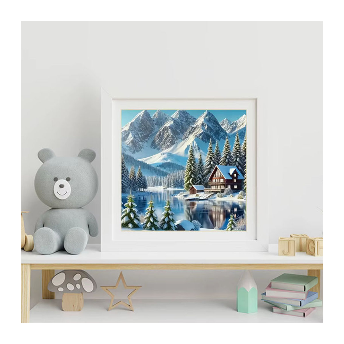 Momoart Diamantstickerei DIY Mosaik Set Landschaft mit Haus Berg und Fluss in Mehrfarbig für Erwachsene und Anfänger - Bild 3