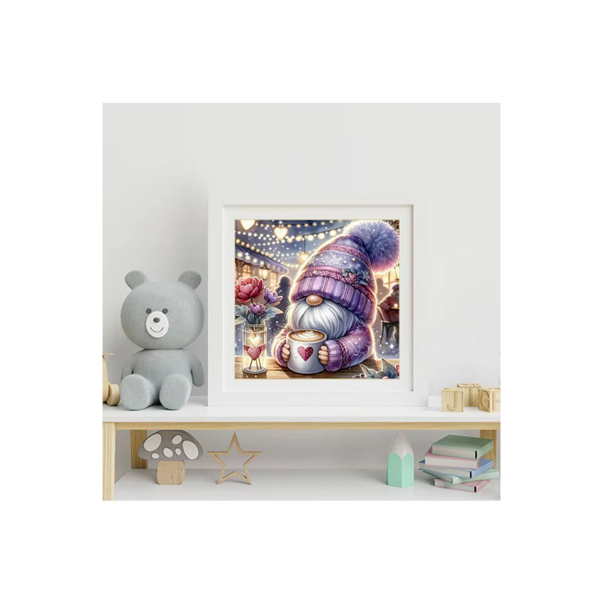 Momoart Diamantstickerei Zwerg Porträt mit Blumen als DIY Mosaik Malerei für Kinder in Mehrfarbig und Rund - Bild 4