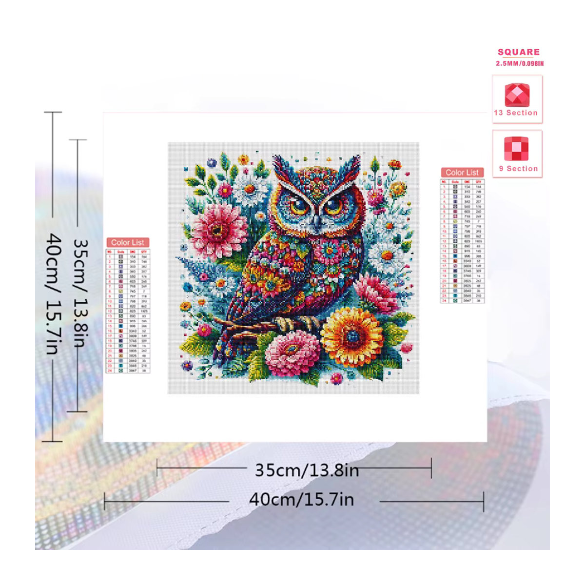 Momoart Diamond Painting Eule Wandkunst mit Blumen und Tier-Motiv in mehrfarbigem Bohemian Design - Bild 2