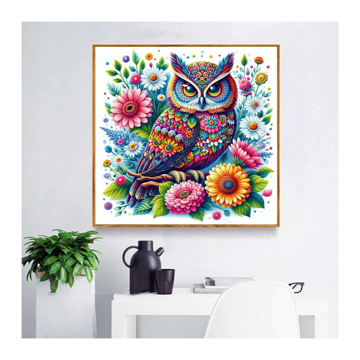 Momoart Diamond Painting Eule Wandkunst mit Blumen und Tier-Motiv in mehrfarbigem Bohemian Design - Bild 3