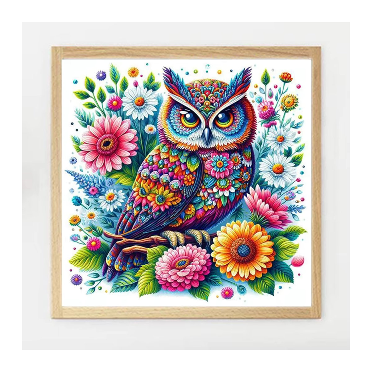 Momoart Diamond Painting Eule Wandkunst mit Blumen und Tier-Motiv in mehrfarbigem Bohemian Design - Bild 4