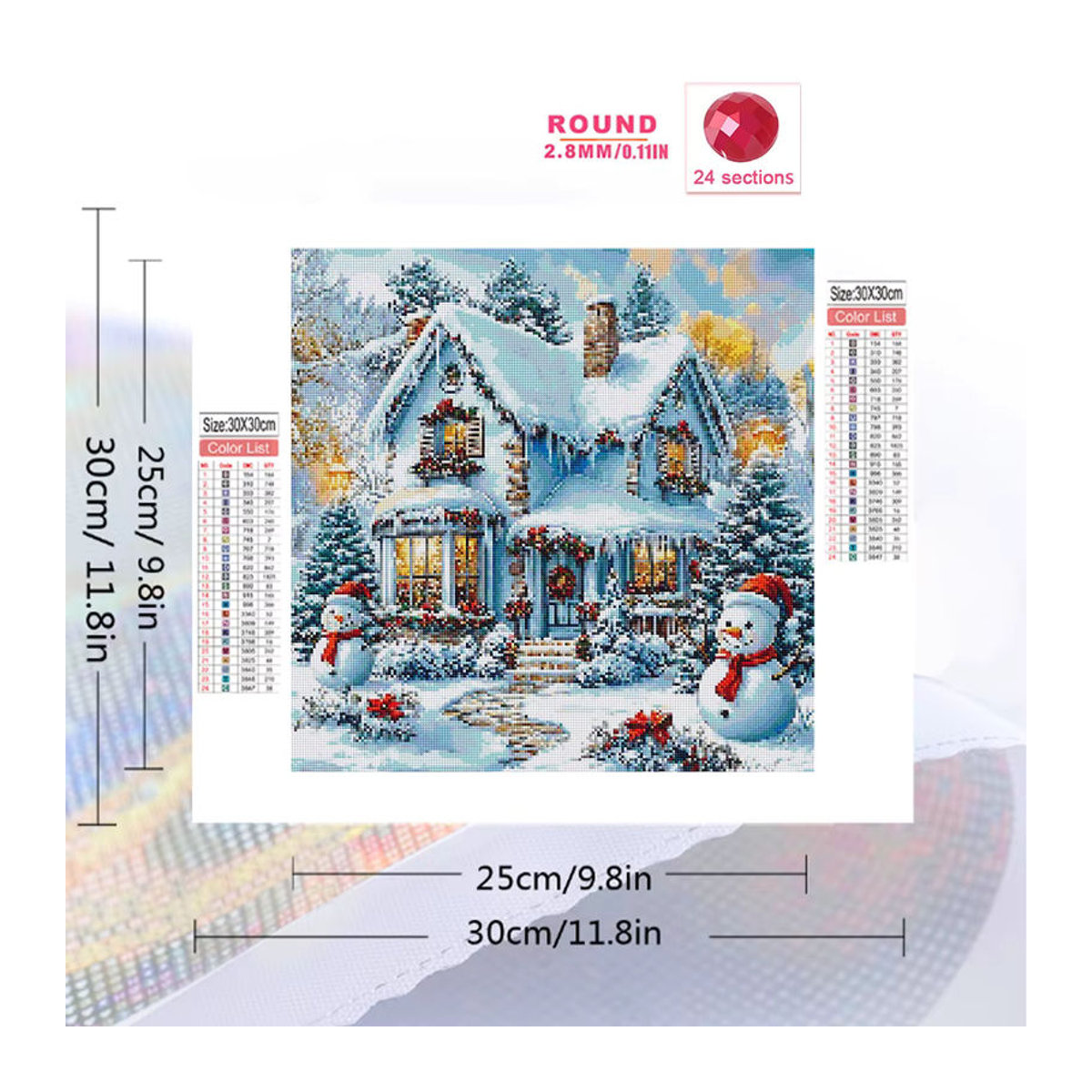 Momoart Diamond Painting Winter Landschaft mit Schneemann als DIY Mosaik Stickerei in Weiß - Bild 2