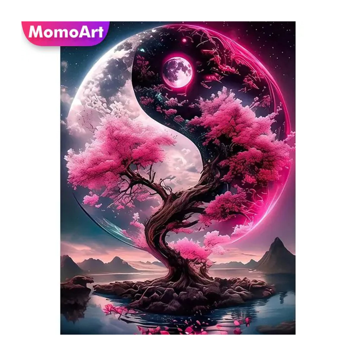 Momoart DIY Diamant Mosaik Set Baum Landschaft mit Mond, Mehrfarbig, Acryl Handwerk für Hobby und Stickerei - Bild 1
