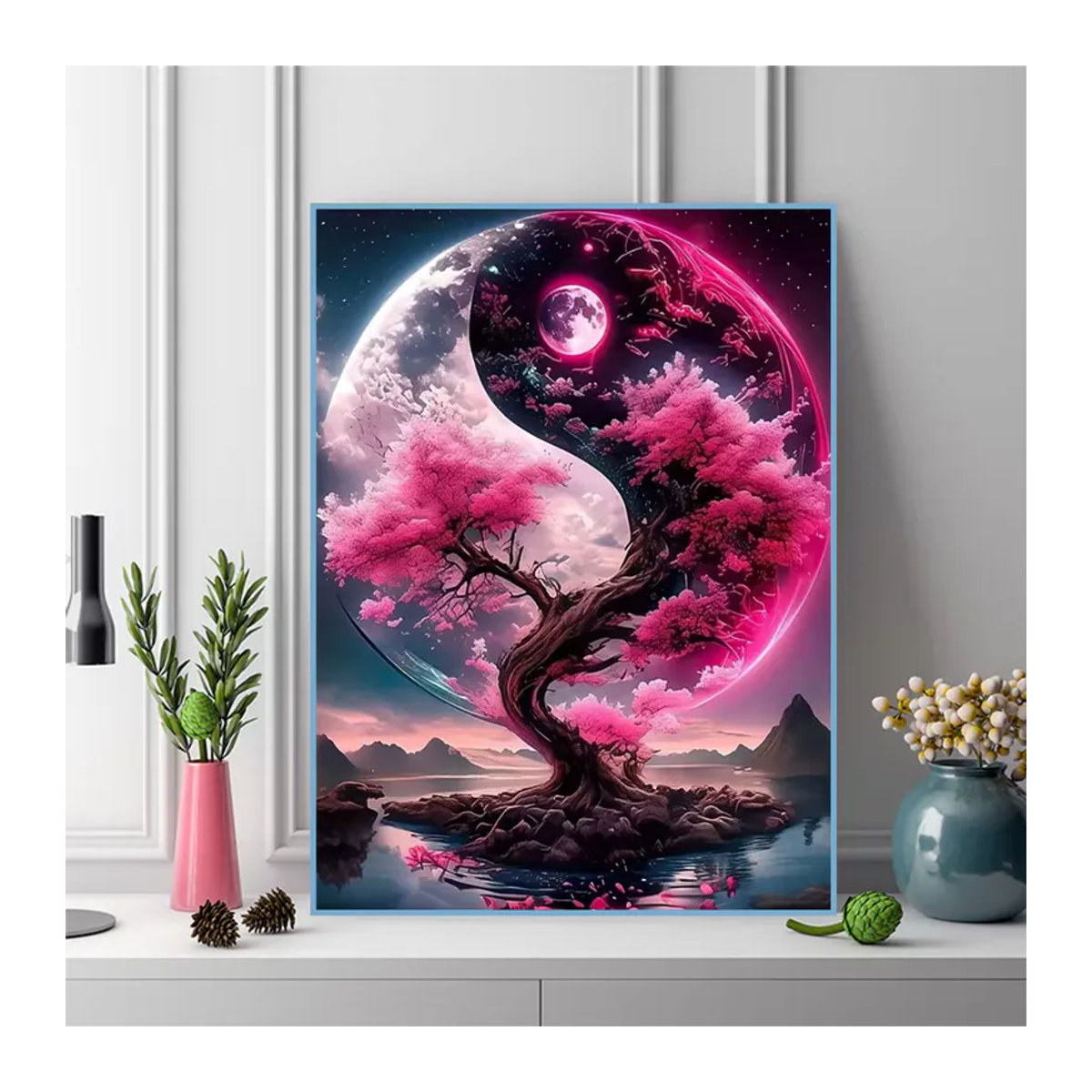 Momoart DIY Diamant Mosaik Set Baum Landschaft mit Mond, Mehrfarbig, Acryl Handwerk für Hobby und Stickerei - Bild 3