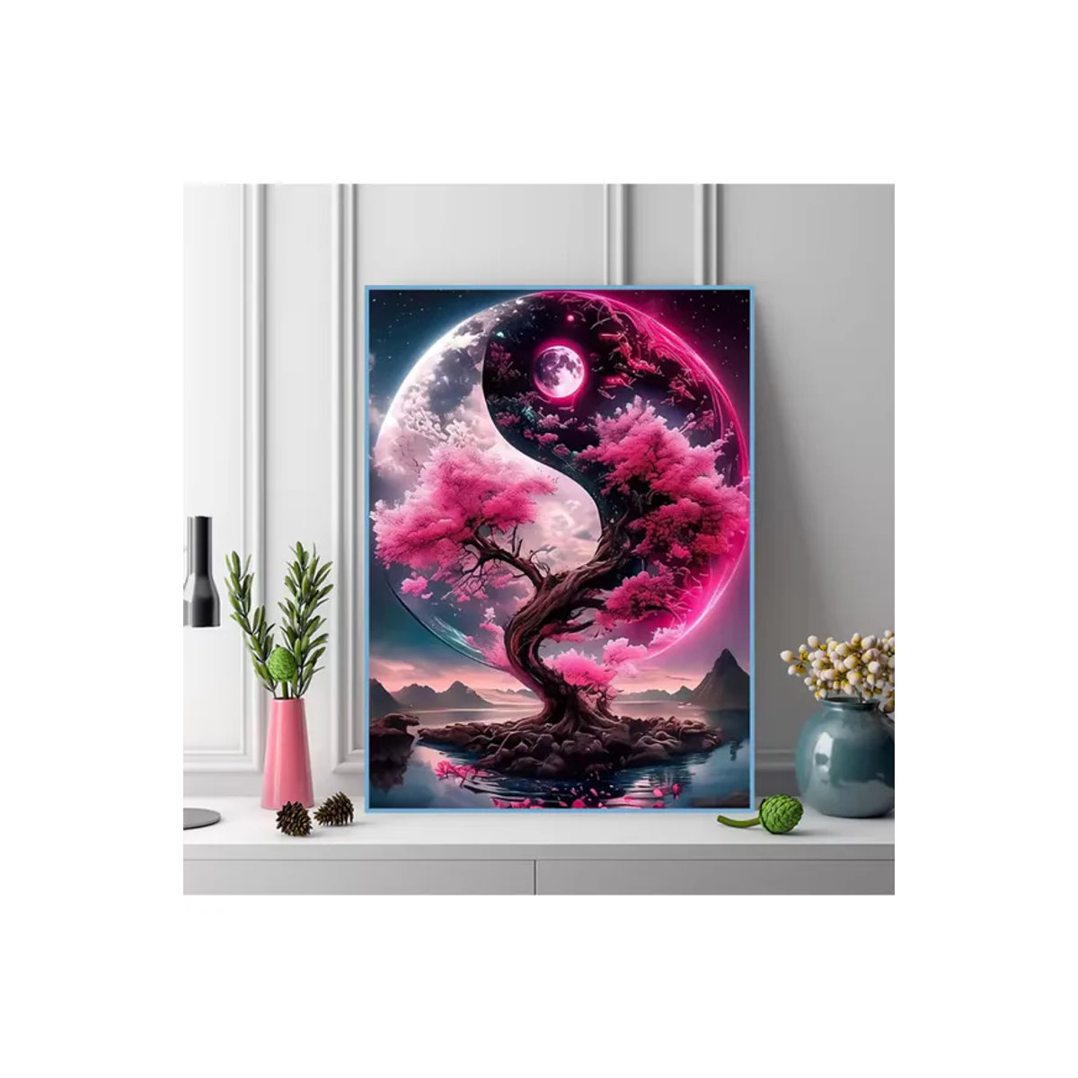 Momoart DIY Diamant Mosaik Set Baum Landschaft mit Mond, Mehrfarbig, Acryl Handwerk für Hobby und Stickerei - Bild 4