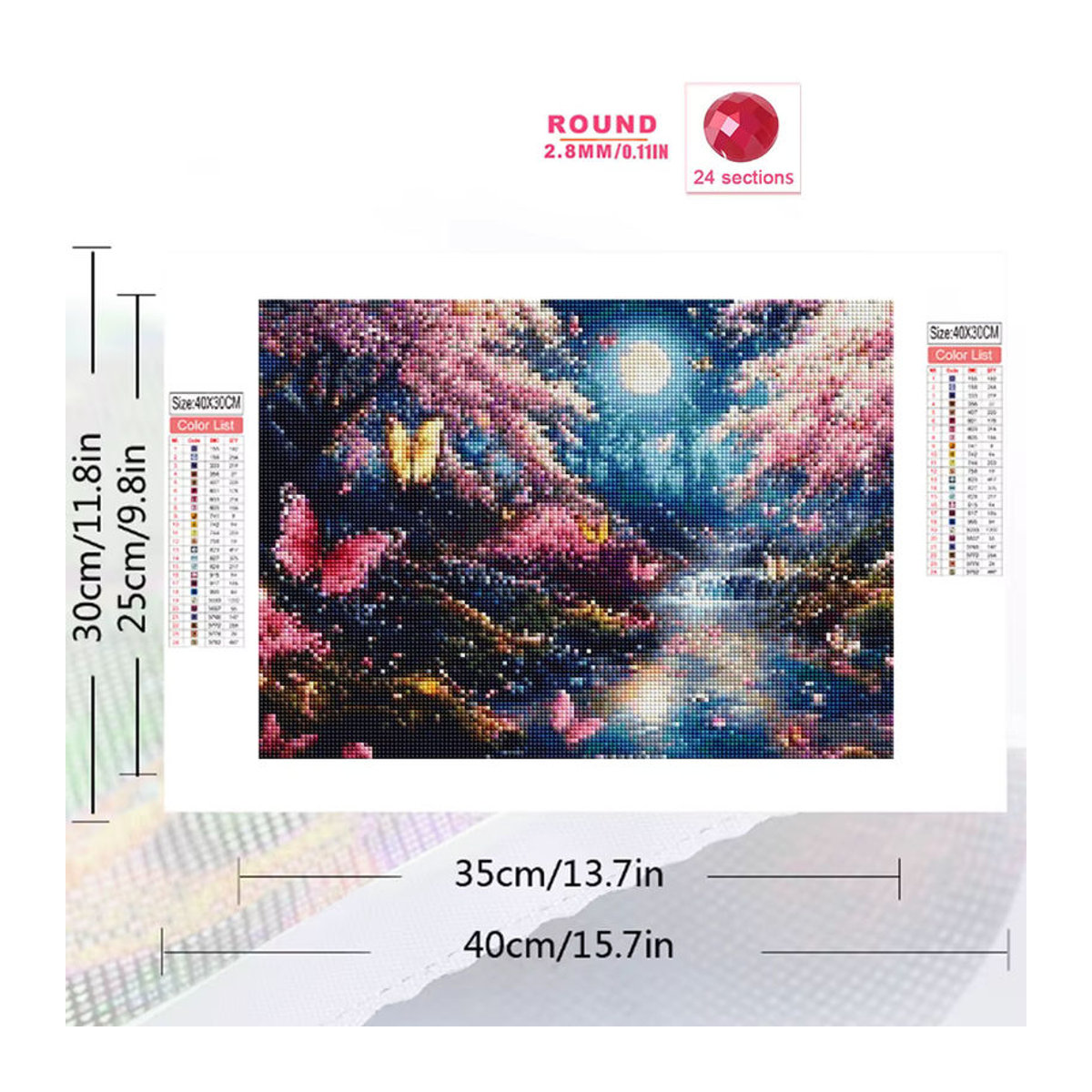 Momoart DIY Diamant-Mosaik-Set Mondlandschaft mit Schmetterlingen und Baum, mehrfarbig, Wandkunst zur Dekoration - Bild 2