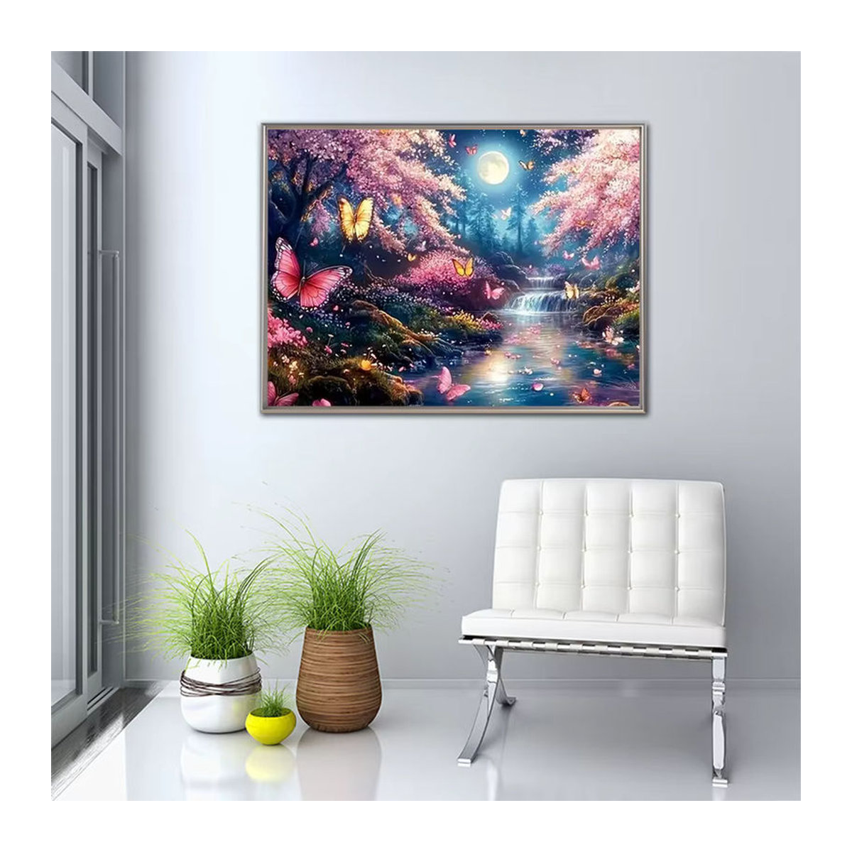 Momoart DIY Diamant-Mosaik-Set Mondlandschaft mit Schmetterlingen und Baum, mehrfarbig, Wandkunst zur Dekoration - Bild 3