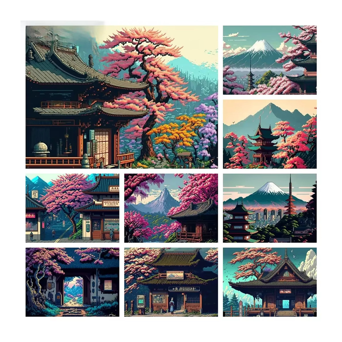 MomoArt DIY Diamant-Mosaik Straßenlandschaft mit japanischem Baum, mehrfarbig, rund, B/H: 40 x 30 cm - Bild 2