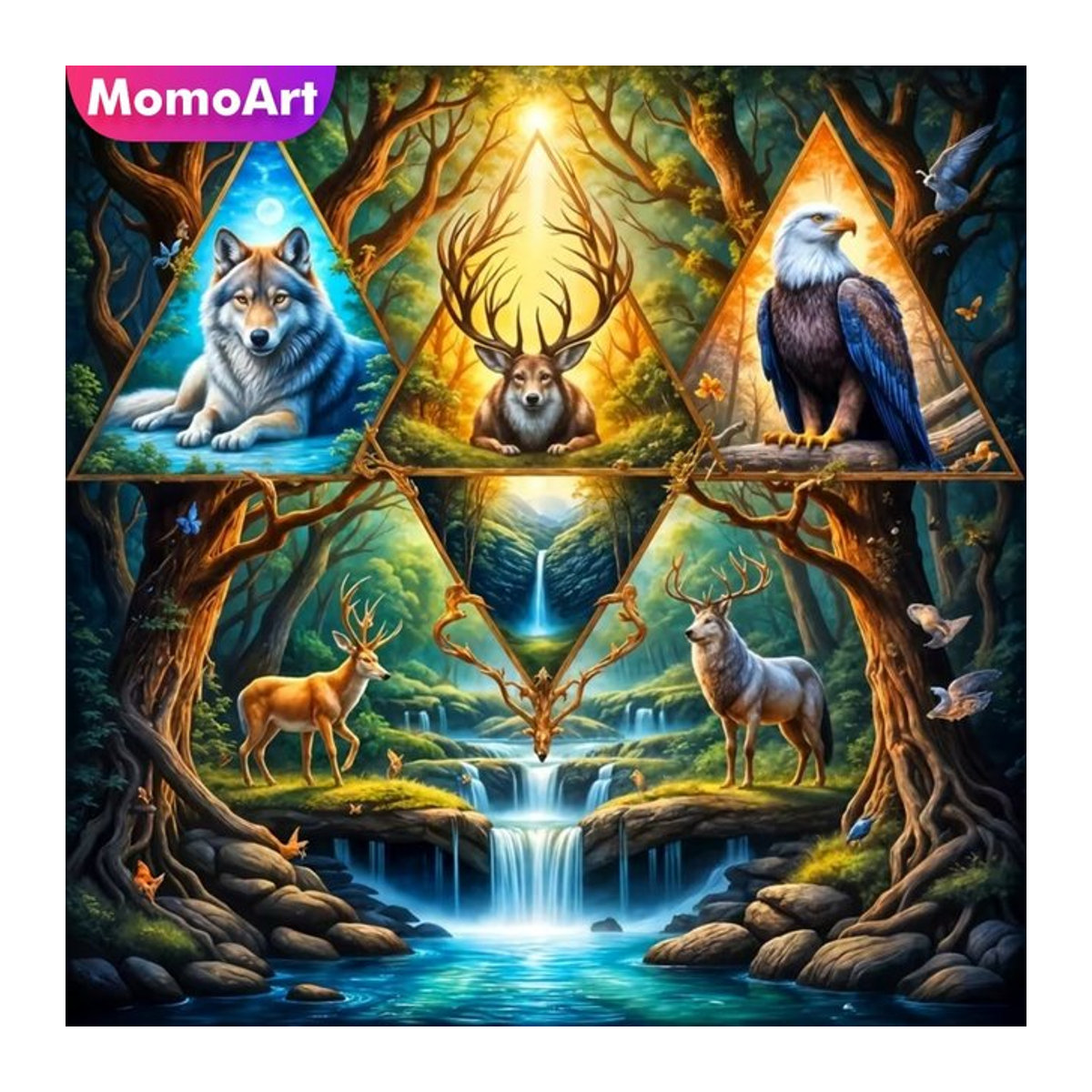 Momoart DIY Diamant-Mosaik Tier-Motiv mit Wolf und Adler in Mehrfarbig - Bild 1