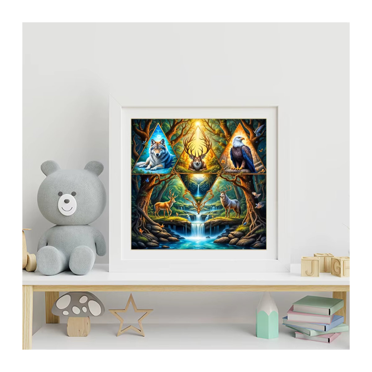 Momoart DIY Diamant-Mosaik Tier-Motiv mit Wolf und Adler in Mehrfarbig - Bild 3