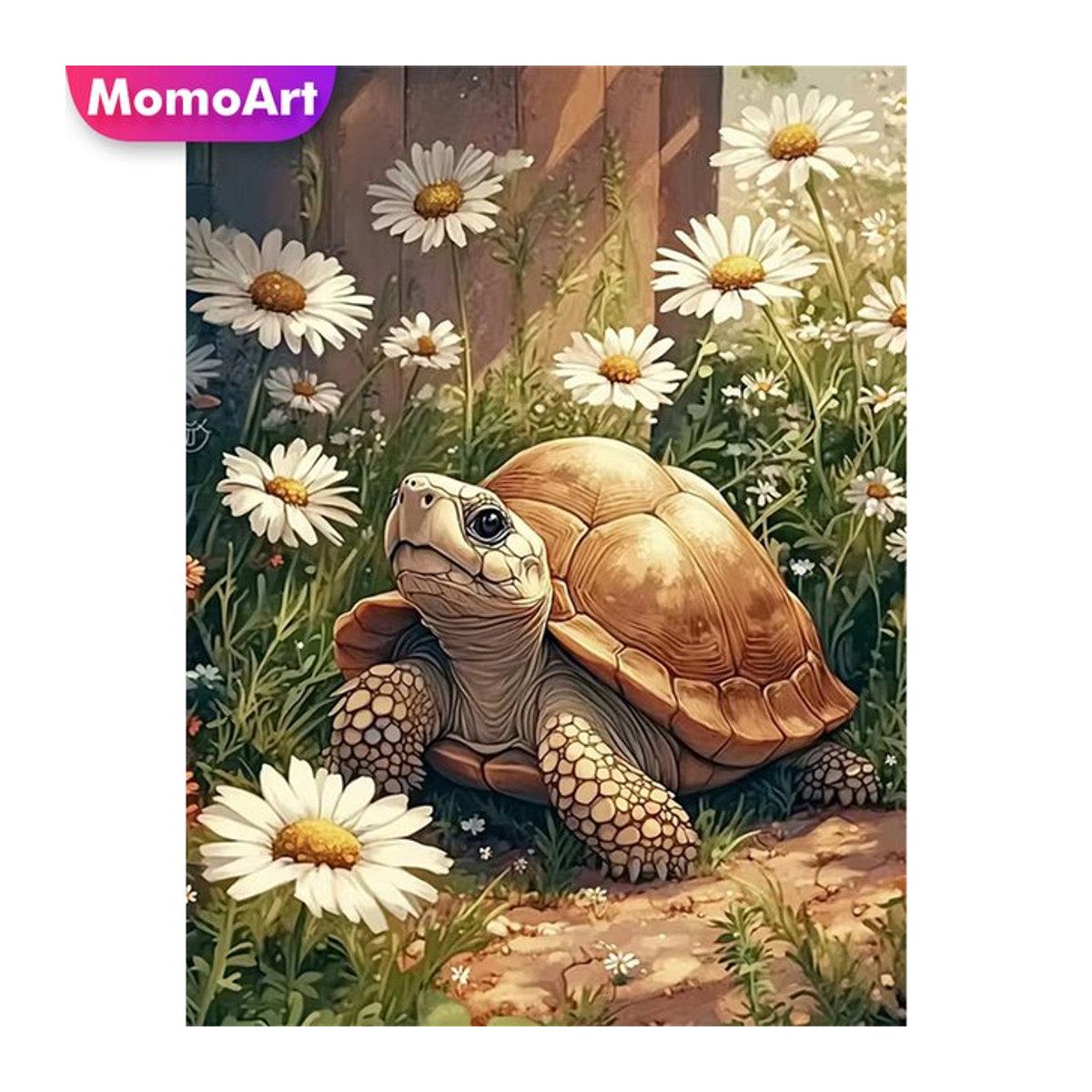 Momoart DIY Diamantmalerei Schildkröte mit Gänseblümchen als rundes Mosaik-Stickerei-Set in Mehrfarbig - Bild 1