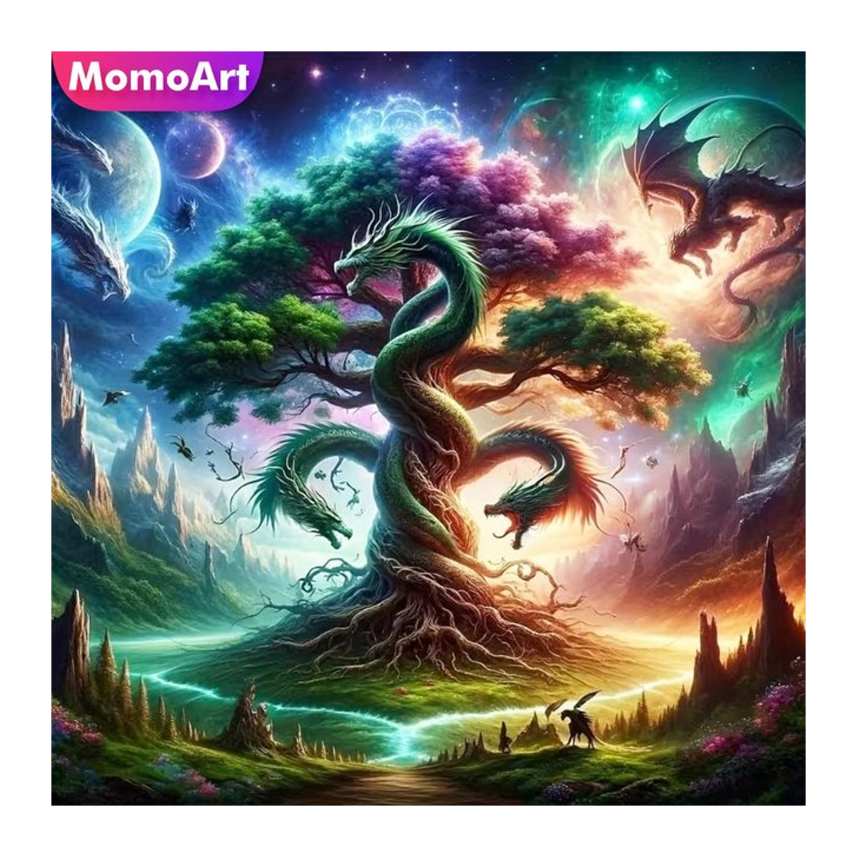Momoart DIY Diamantmalerei Set Dinosaurier und Drachen als Wanddekoration in Mehrfarbig mit runder Form - Bild 1