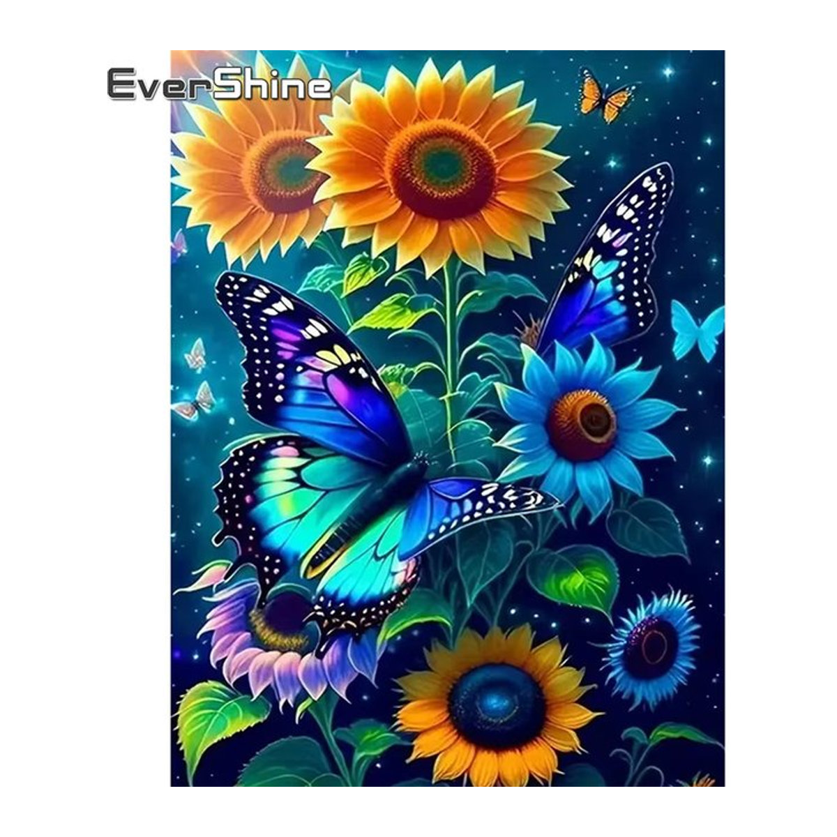 Momoart DIY Diamantstickerei Schmetterling und Sonnenblume als florale Wanddekoration in Mehrfarbig mit runden Diamanten - Bild 1