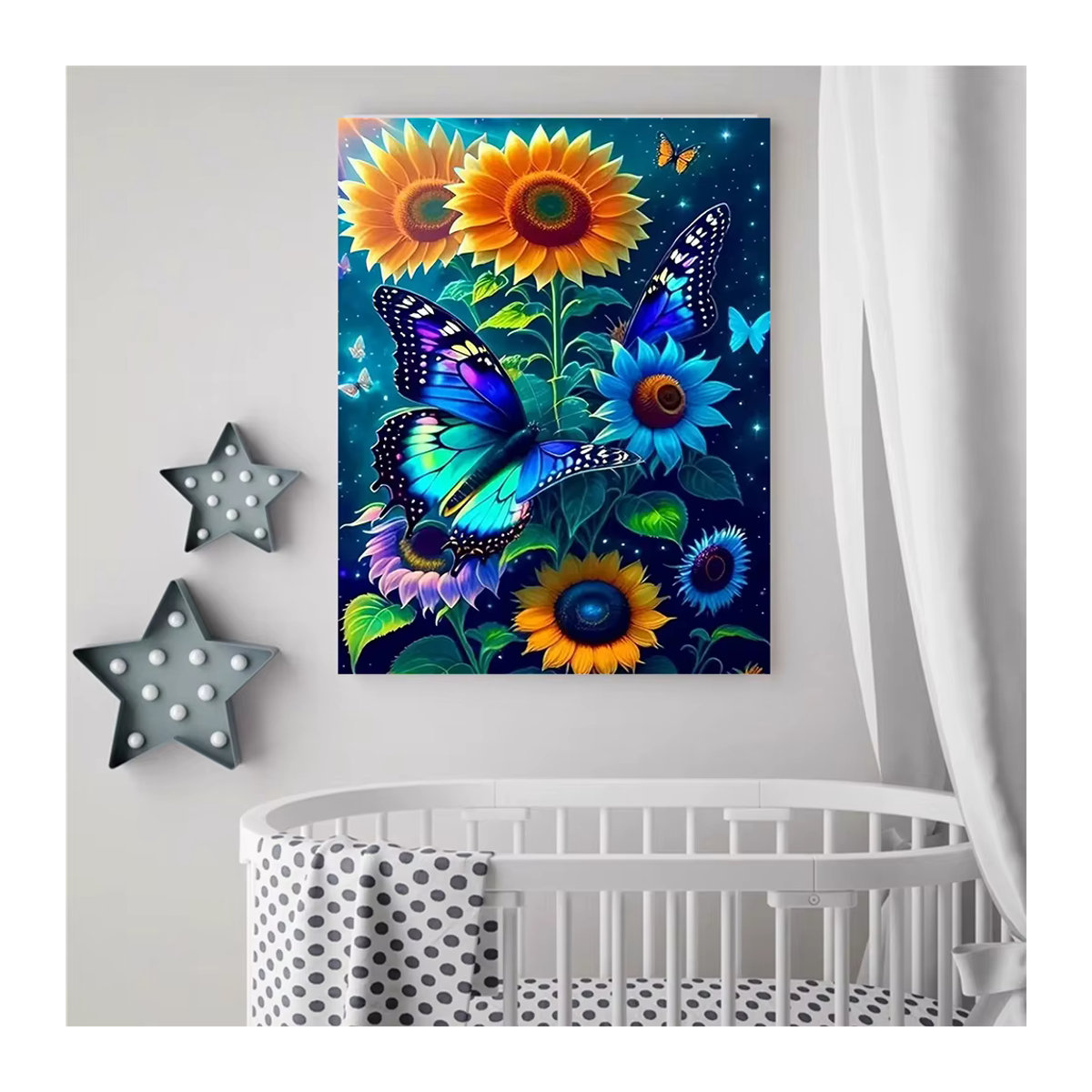 Momoart DIY Diamantstickerei Schmetterling und Sonnenblume als florale Wanddekoration in Mehrfarbig mit runden Diamanten - Bild 3