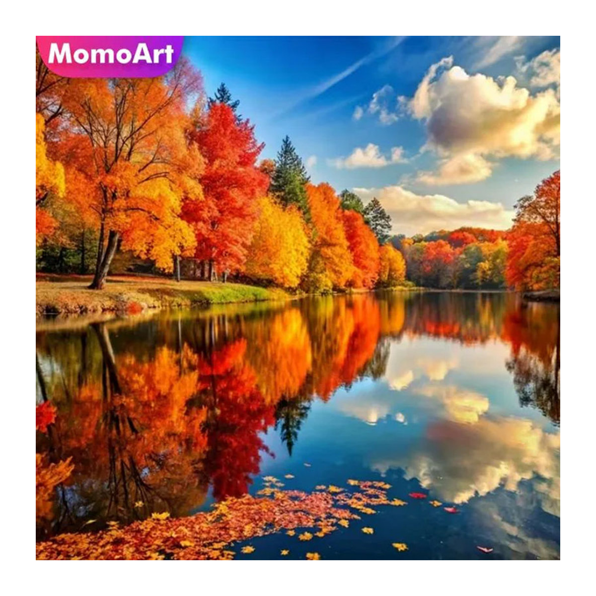 Momoart Fluss-Diamant-Mosaik Herbstlandschaft DIY Diamantmalerei mit Baum in Mehrfarbig für deine Heimdekoration - Bild 1