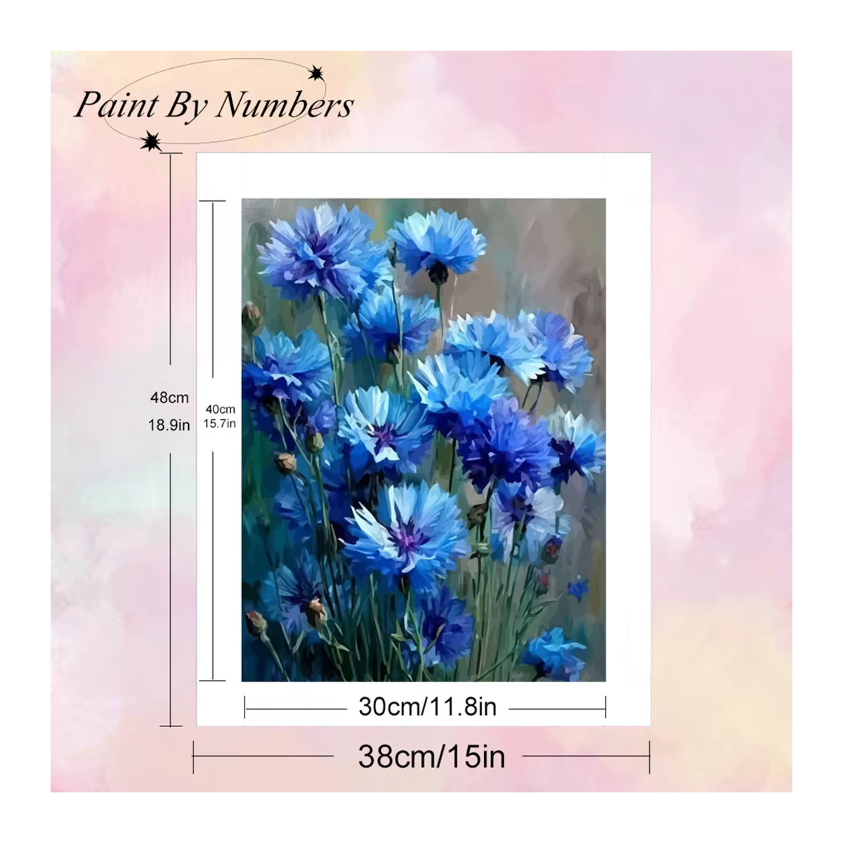 Momoart Malen nach Zahlen Blumen DIY Set auf Leinwand in Blau, gerahmtes Floral Motiv für Erwachsene - Bild 2