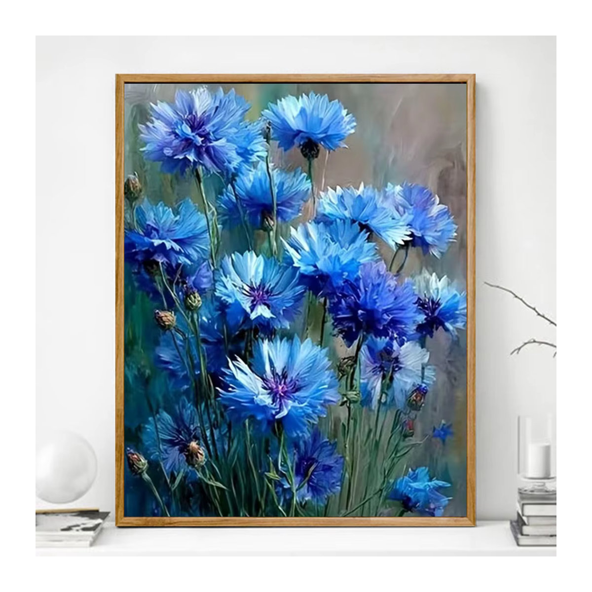 Momoart Malen nach Zahlen Blumen DIY Set auf Leinwand in Blau, gerahmtes Floral Motiv für Erwachsene - Bild 3
