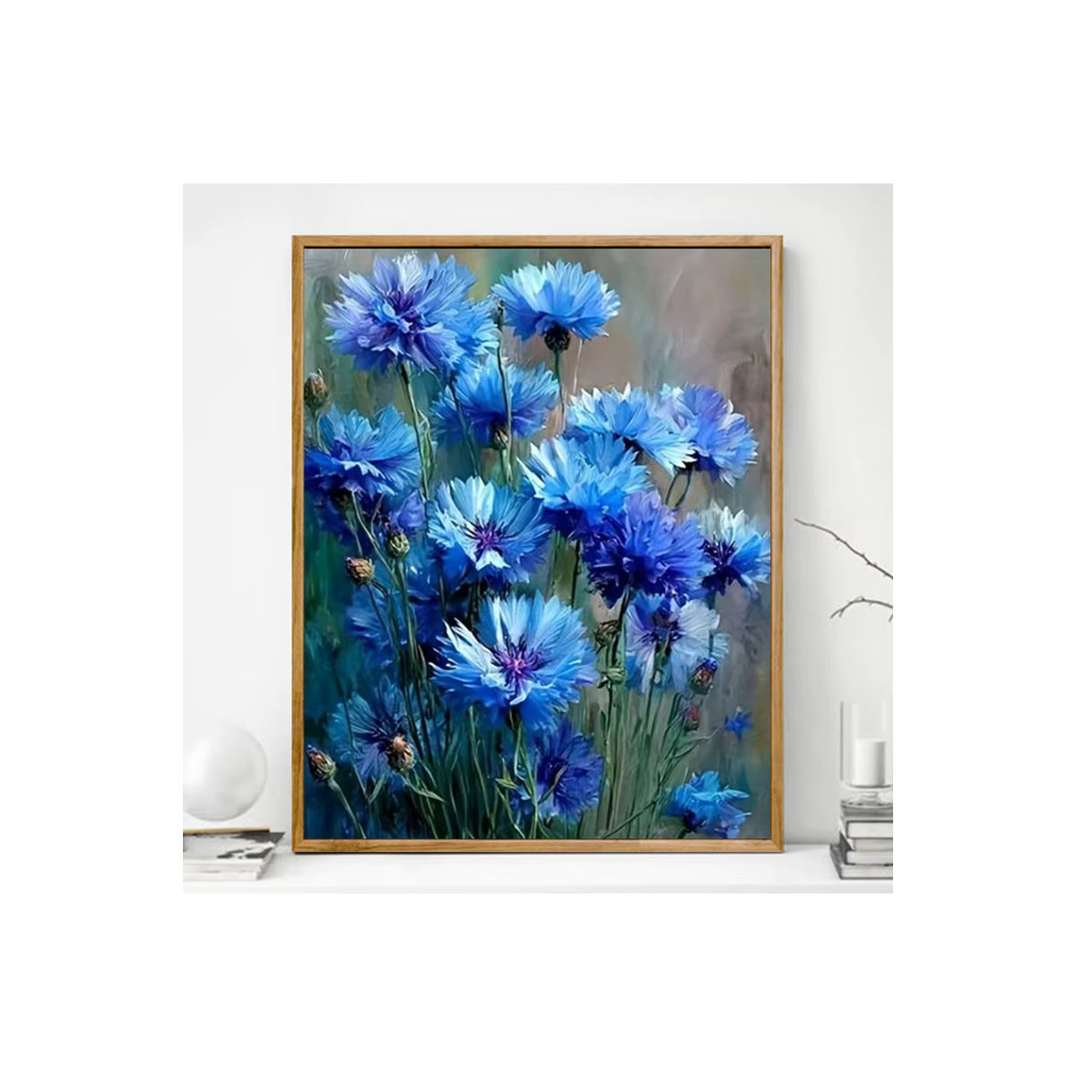 Momoart Malen nach Zahlen Blumen DIY Set auf Leinwand in Blau, gerahmtes Floral Motiv für Erwachsene - Bild 4