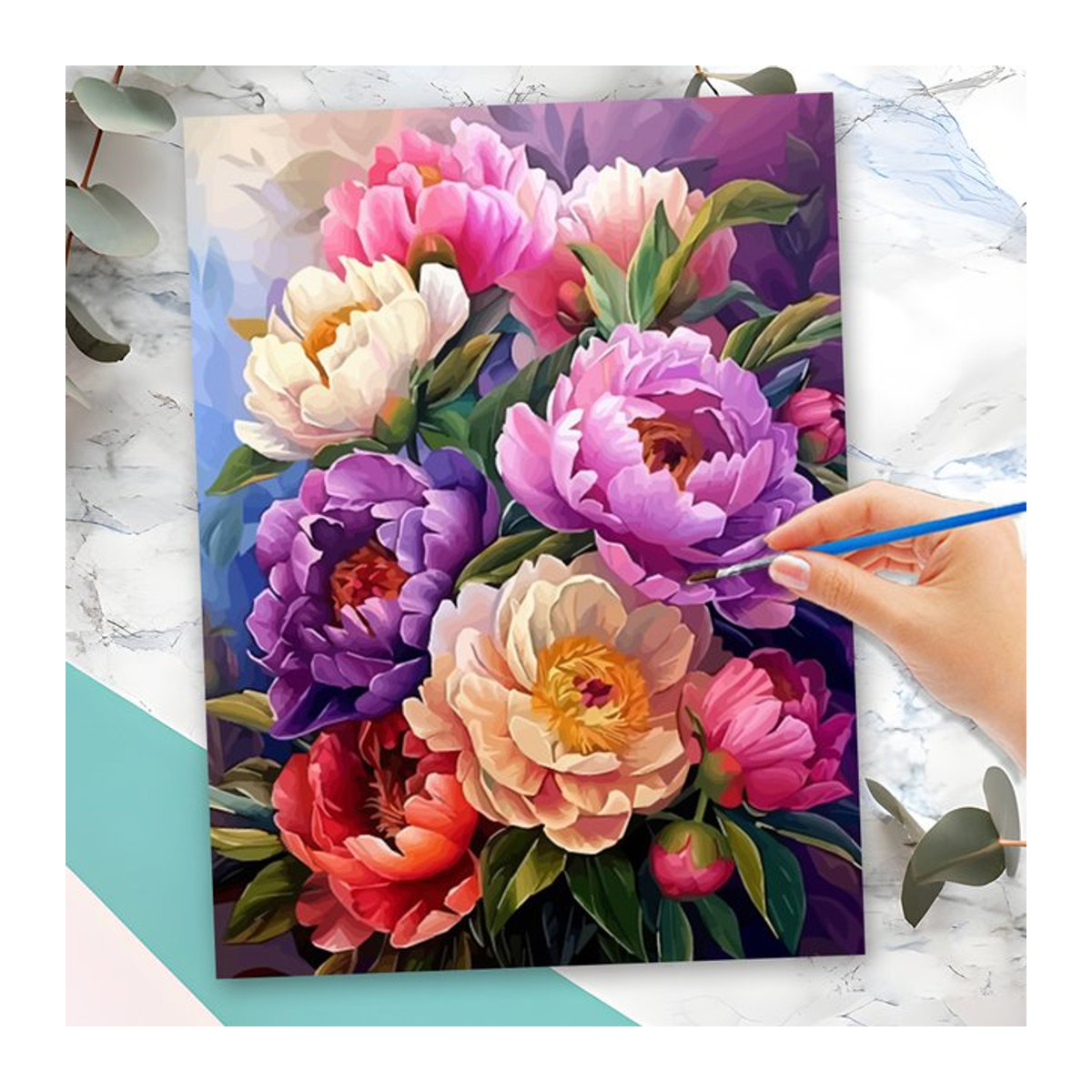 Momoart Malen nach Zahlen Pfingstrosen-Blumenbild als DIY Malset für Erwachsene auf Leinwand, mehrfarbig, gerahmt - Bild 1