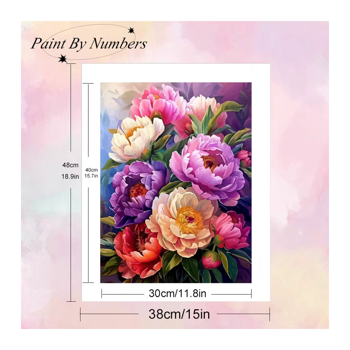 Momoart Malen nach Zahlen Pfingstrosen-Blumenbild als DIY Malset für Erwachsene auf Leinwand, mehrfarbig, gerahmt - Bild 2