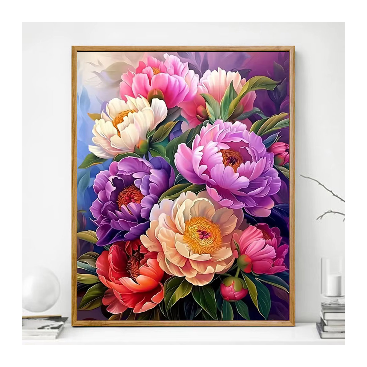 Momoart Malen nach Zahlen Pfingstrosen-Blumenbild als DIY Malset für Erwachsene auf Leinwand, mehrfarbig, gerahmt - Bild 3