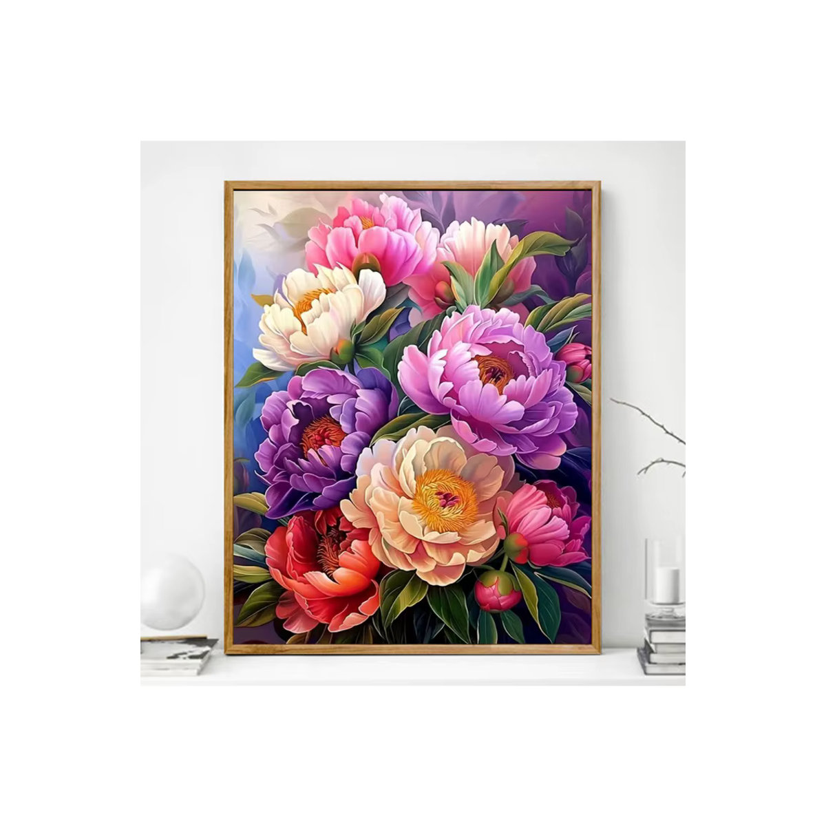 Momoart Malen nach Zahlen Pfingstrosen-Blumenbild als DIY Malset für Erwachsene auf Leinwand, mehrfarbig, gerahmt - Bild 4