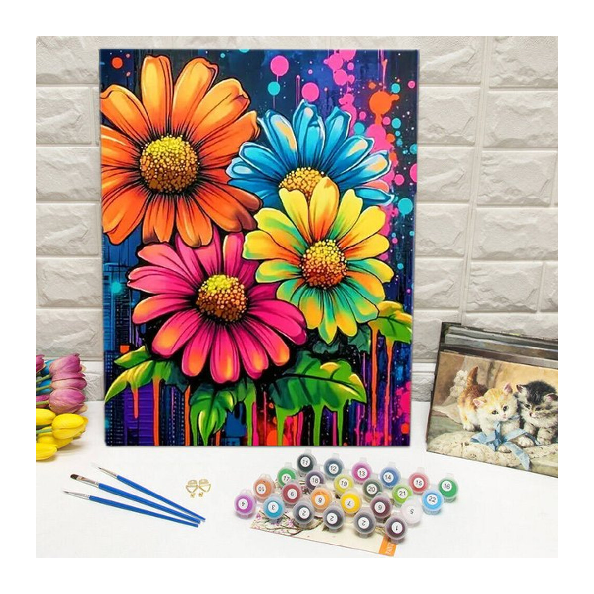 Momoart Malen nach Zahlen Set Gänseblümchen Floral in Mehrfarbig auf Leinwand - Bild 1