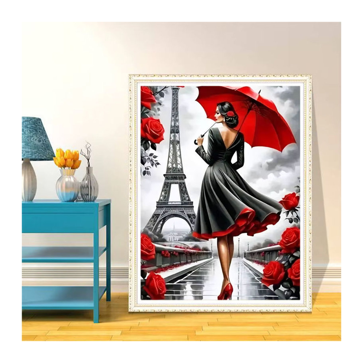 Momoart Malen nach Zahlen Set mit Eiffelturm und Rosen Motiv in Schwarz und Rot für Erwachsene - Bild 3