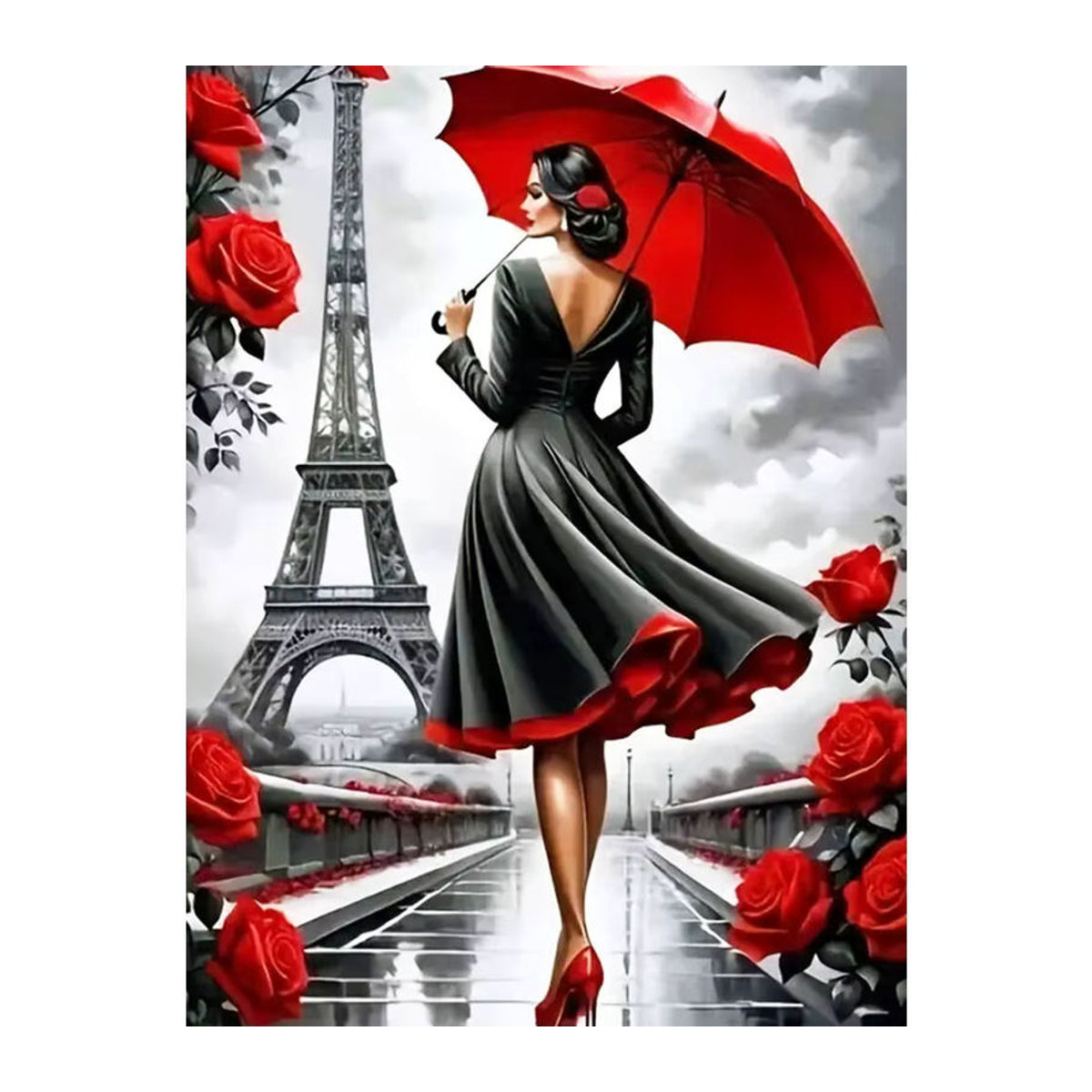 Momoart Malen nach Zahlen Set mit Eiffelturm und Rosen Motiv in Schwarz und Rot für Erwachsene - Bild 4