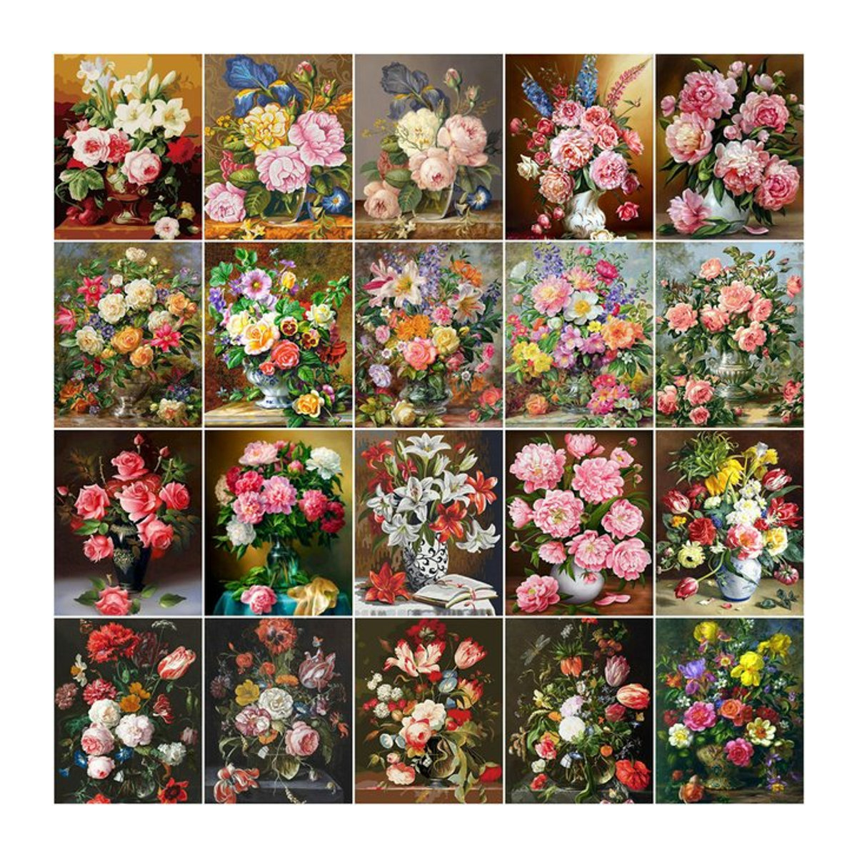 Momoart Malen nach Zahlen Set Pfingstrosen in Vase auf Leinwand, mehrfarbiges Blumenbild für deine Wohnzimmer Dekoration - Bild 1