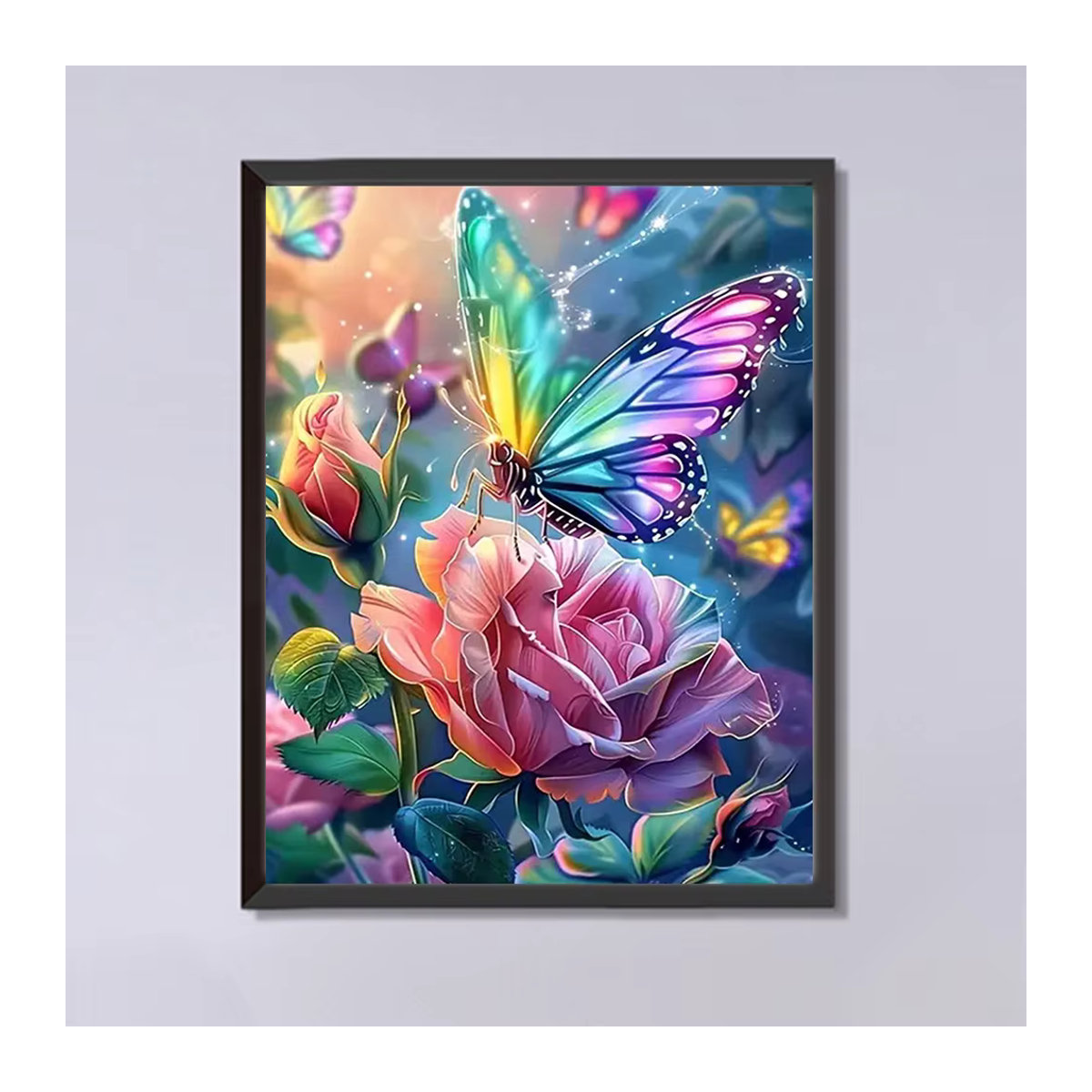 Momoart Schmetterling Diamantmalerei mit Rosen und Blumen als Wanddekor, mehrfarbig, rund - Bild 4