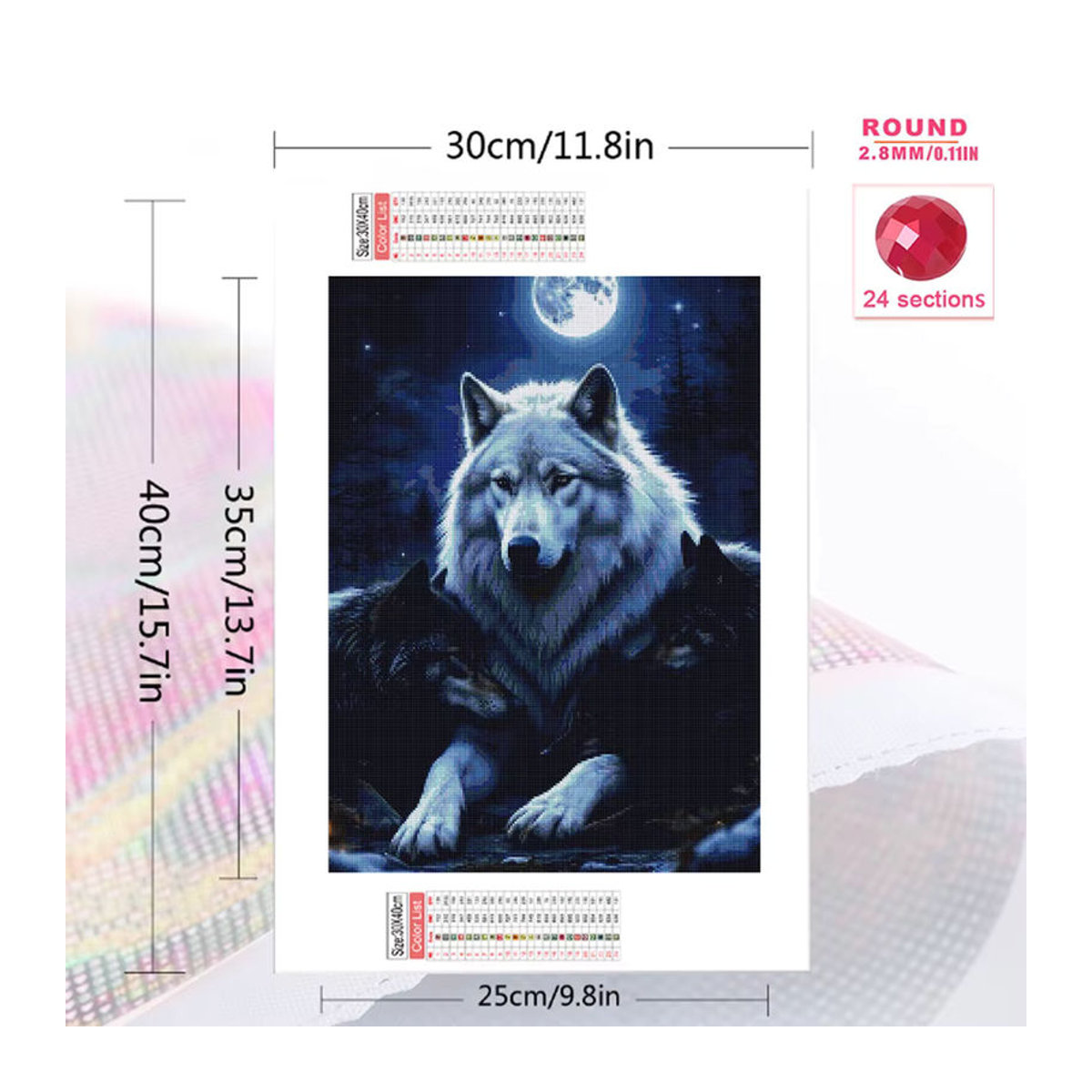 Momoart Wolf Diamant-Stickerei DIY Tier-Gemälde mit Mond als rundes Mosaik-Set in Mehrfarbig - Bild 2