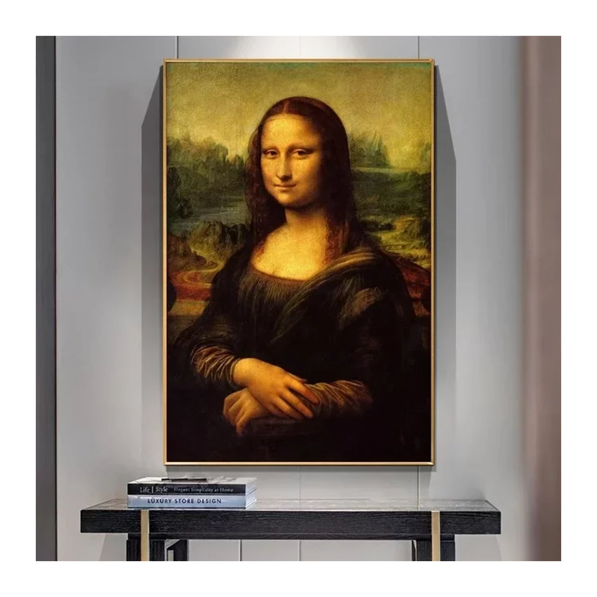 Mona Lisa Leinwandgemälde von Leonardo Da Vinci als klassisches Porträt in Hochformat für deine Wandmontage, mehrfarbig und rechteckig - Bild 1