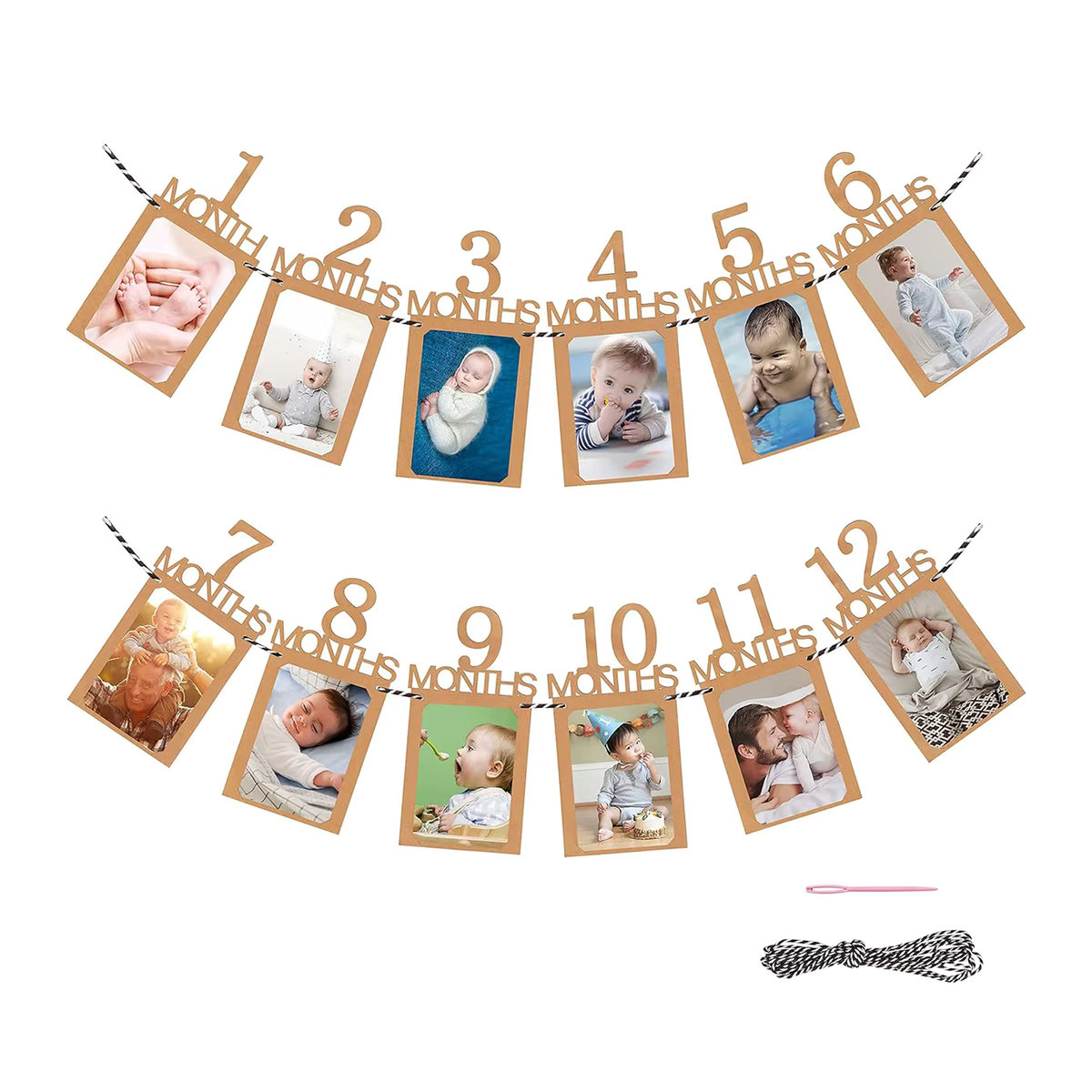 Monatliche Meilenstein-Girlande aus Papier für den 1. Geburtstag, Dekoration für Babys von Neugeborenen bis 12 Monate, beige und braun, minimalistisches Design - Bild 2