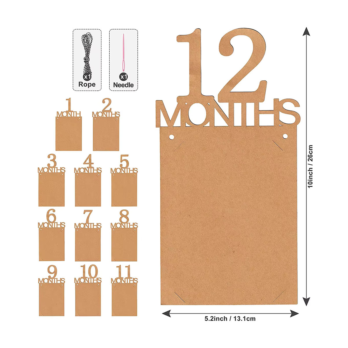 Monatliche Meilenstein-Girlande aus Papier für den 1. Geburtstag, Dekoration für Babys von Neugeborenen bis 12 Monate, beige und braun, minimalistisches Design - Bild 3