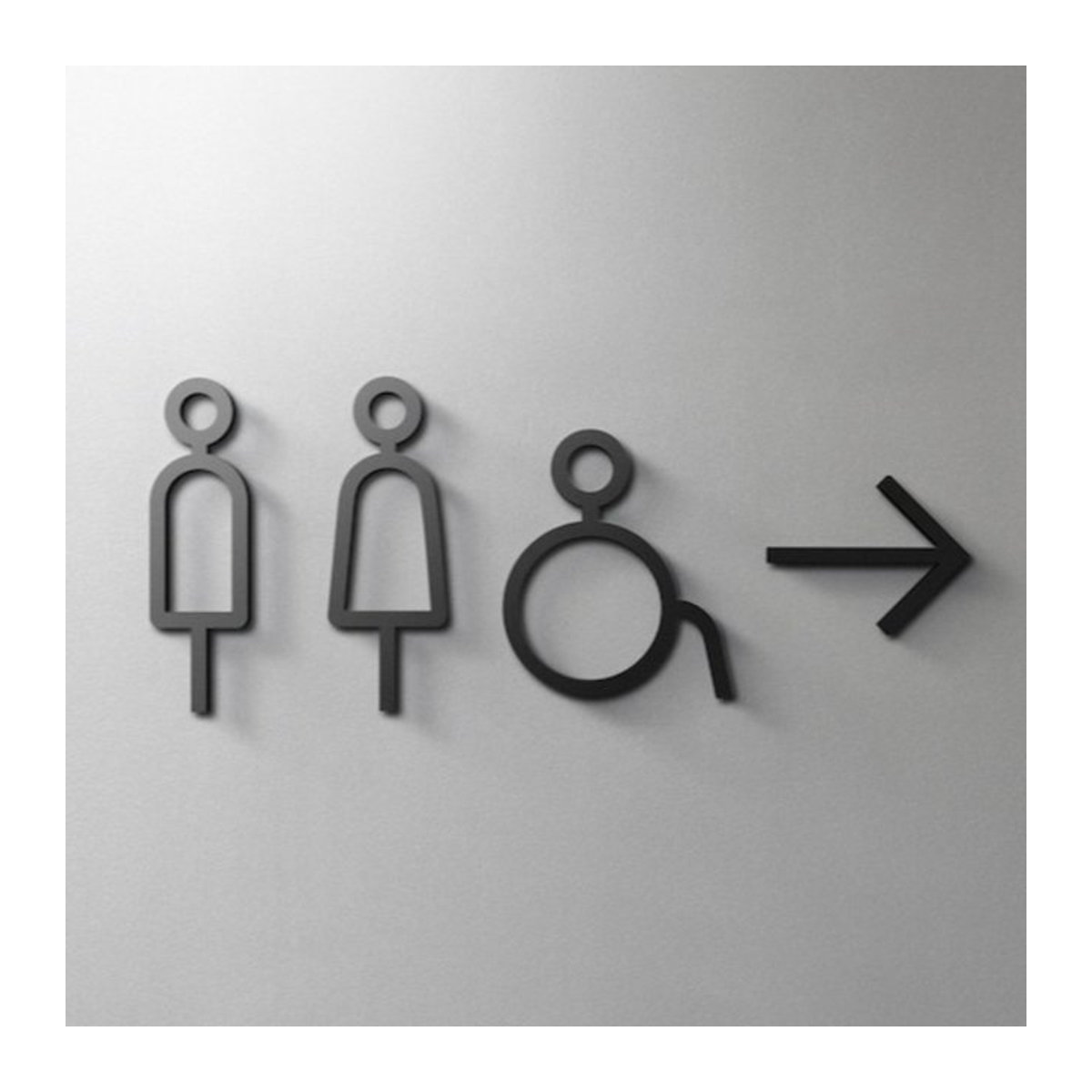 MONO Minimalistisches Badezimmerschild-Set aus Acryl in Schwarz für Toilettentüren, 4er-Set, wandmontiert und selbstklebend - Bild 1