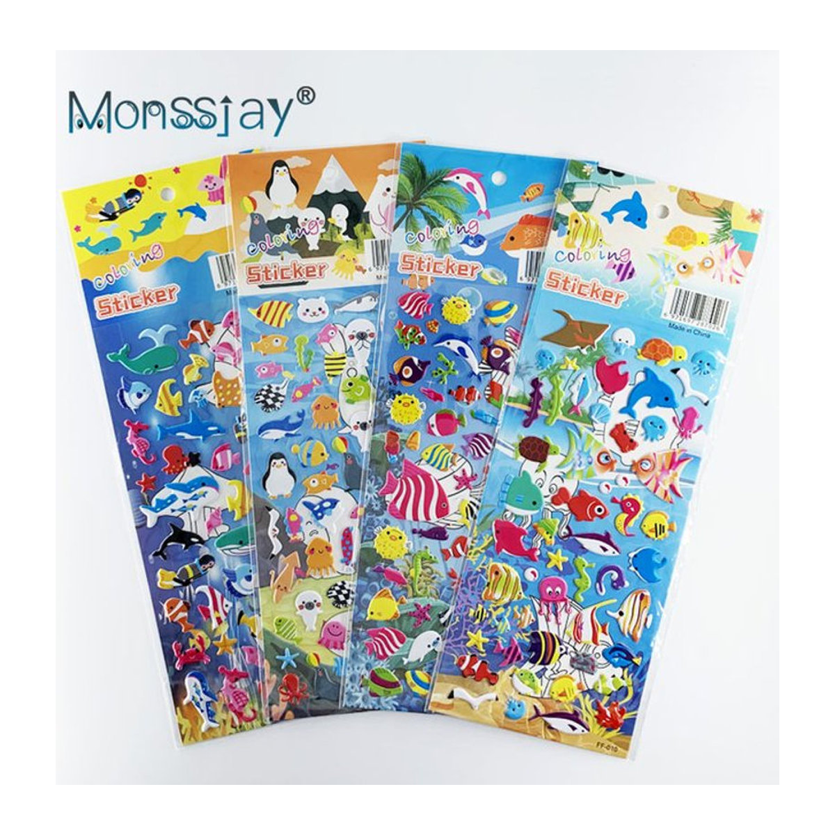 Monssjay 3D Blasen Aufkleber Set mit Meeresleben Wal und Delphin für Kinder, 4 Blatt mehrfarbig - Bild 1