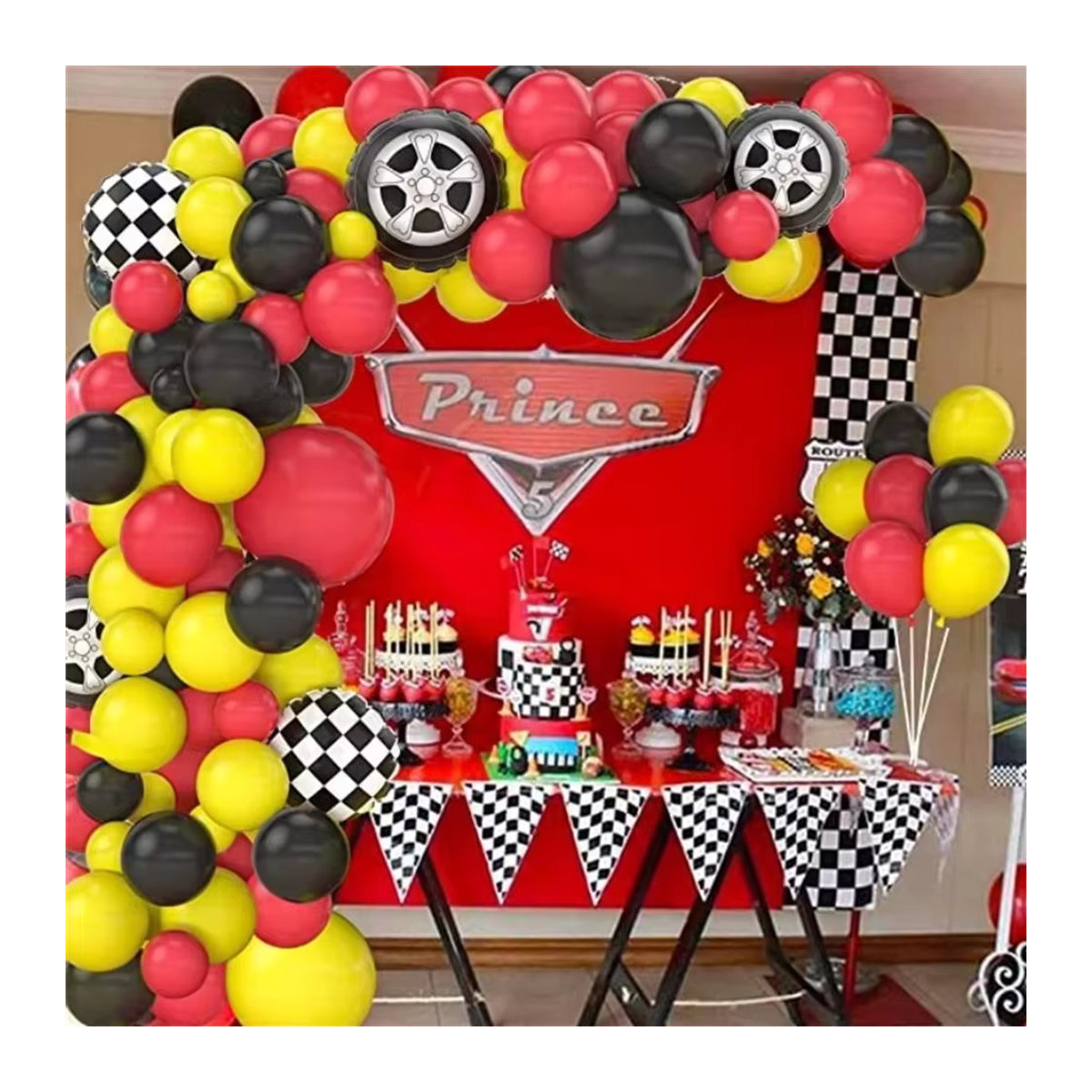 Monster Racing Ballon Bogen Kranz Set mit 111 Teilen für Kinder Geburtstagsdekoration in Mehrfarbig und Checkered Design - Bild 2