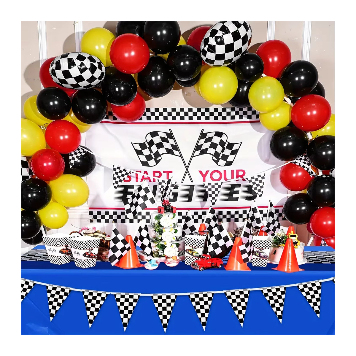 Monster Racing Ballon Bogen Kranz Set mit 111 Teilen für Kinder Geburtstagsdekoration in Mehrfarbig und Checkered Design - Bild 4