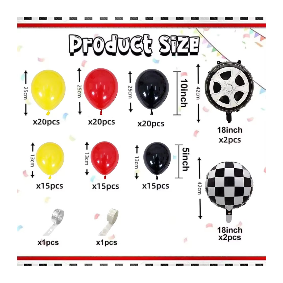 Monster Racing Ballon Bogen Kranz Set mit 111 Teilen für Kinder Geburtstagsdekoration in Mehrfarbig und Checkered Design - Bild 5